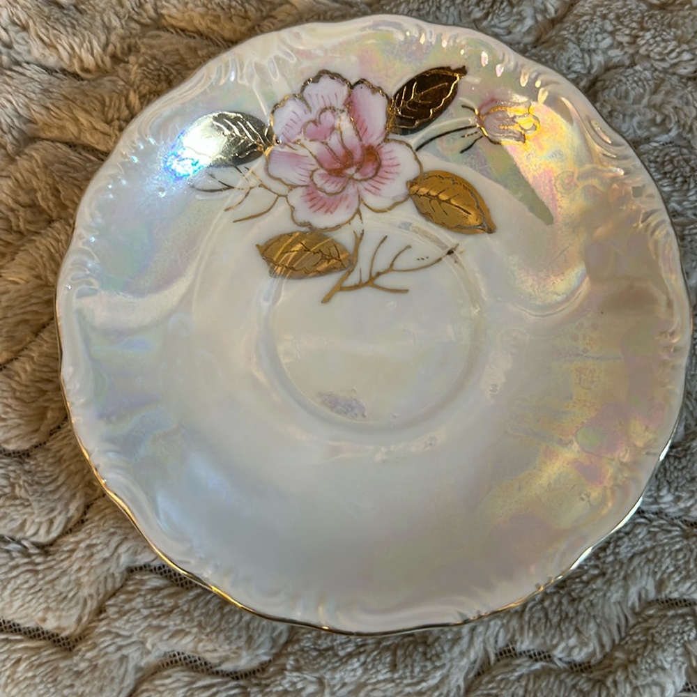 Vintage Rose Dinner Plate with Gold Leaf